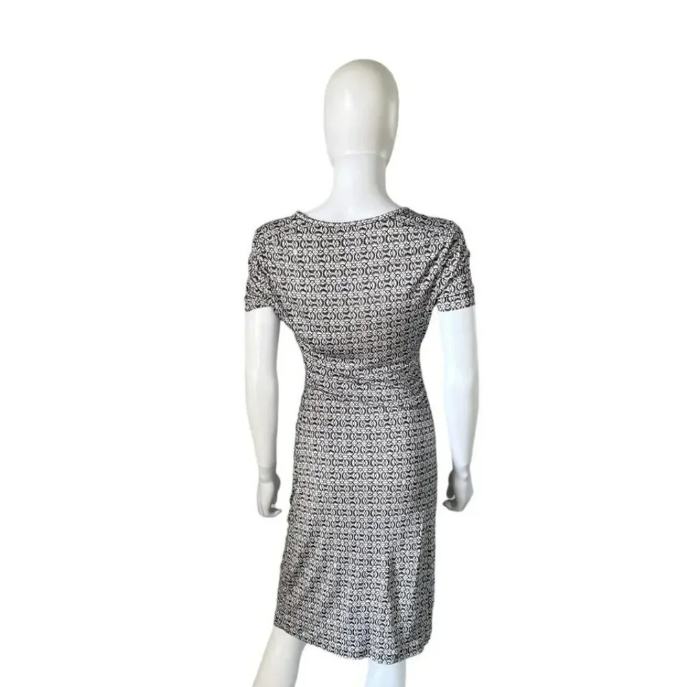 Tory Burch Silk Myrtle Ruched Sheath Dress Black Purple Beige Print Size‎ Small